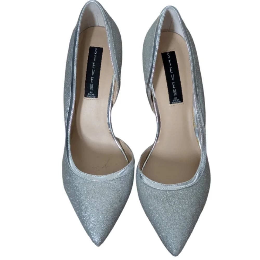 Steven by Steve Madden Whiskey Silver Glitter D'Orsay Pointed Toe Heels Size 9